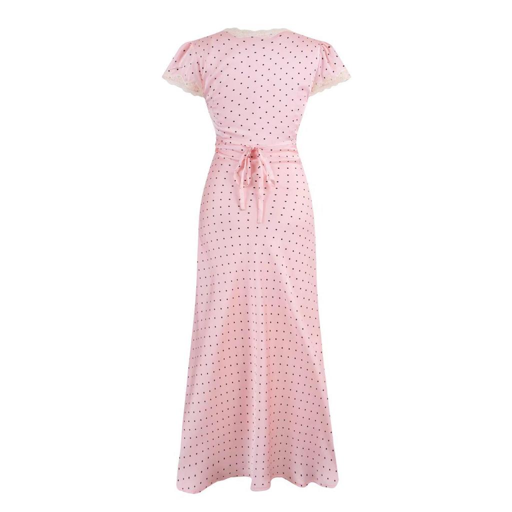 Spring 2026 Polka Dot Puff Sleeve French Lace Dress - Vacation Style