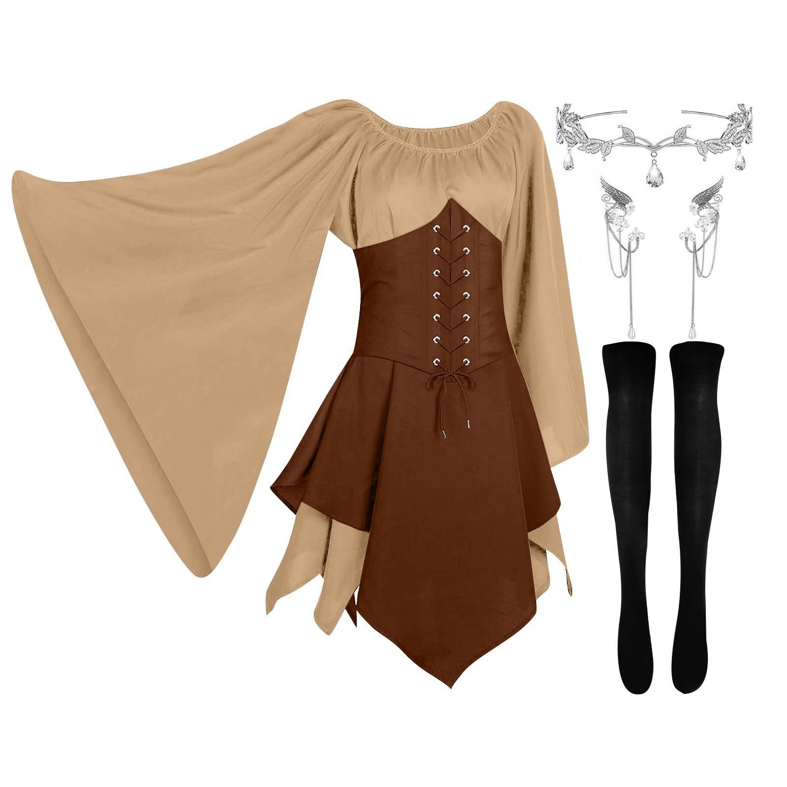 

Жіноча модна старовинна сукня з довгим рукавом для косплею, вечірня вечірня вечірня офіційна сукня XL коричневий