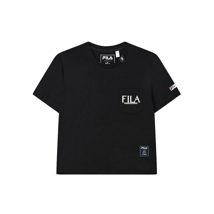 Fila X MIHARA YASUHIRO Minimalist Letter Logo Print Casual Short Sleeve T-Shirt Women Tops Black F11W223113F-BK