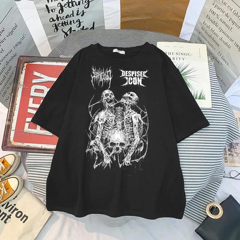 T Shirt Skull Print Gothic Streetwear Summer Loose Men Women T-shirt Punk Dark Grunge Top Harajuku Y2k Clothing