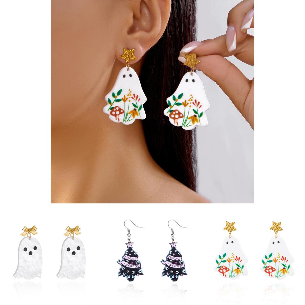 Acrylic Geometric Ghost Dangle Earrings With Electroplated Finish For Stylish Women