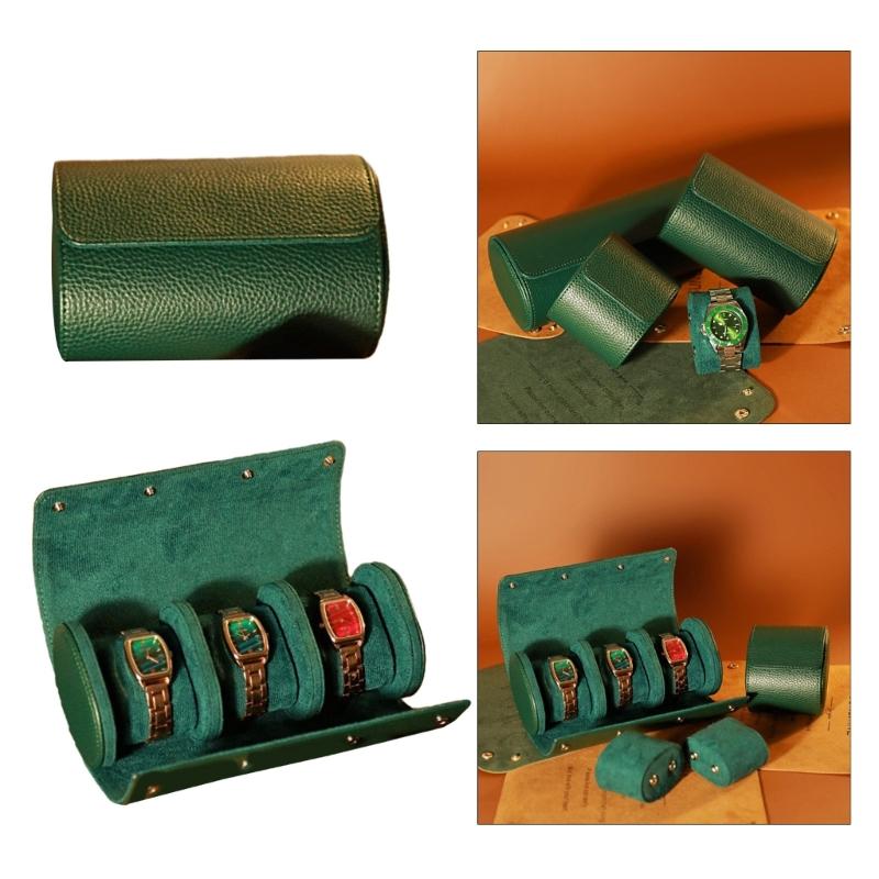 Vintage Leather Watch Holder Box Watch Roll Case Round Buckle Watch Pocket Bag Outdoor Convenient Couple Watch Storage