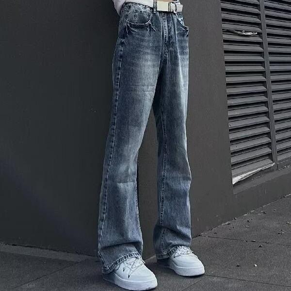 Micro-pull jeans men's spring new trendy brand American retro washed old casual versatile wide-leg pants