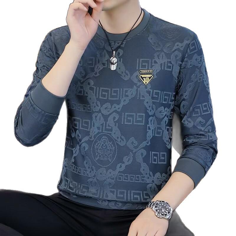 2026 Men's Trendy Long Sleeve Round Neck T-shirt Hoodie – Versatile Spring/Autumn Outerwear Base Layer.
