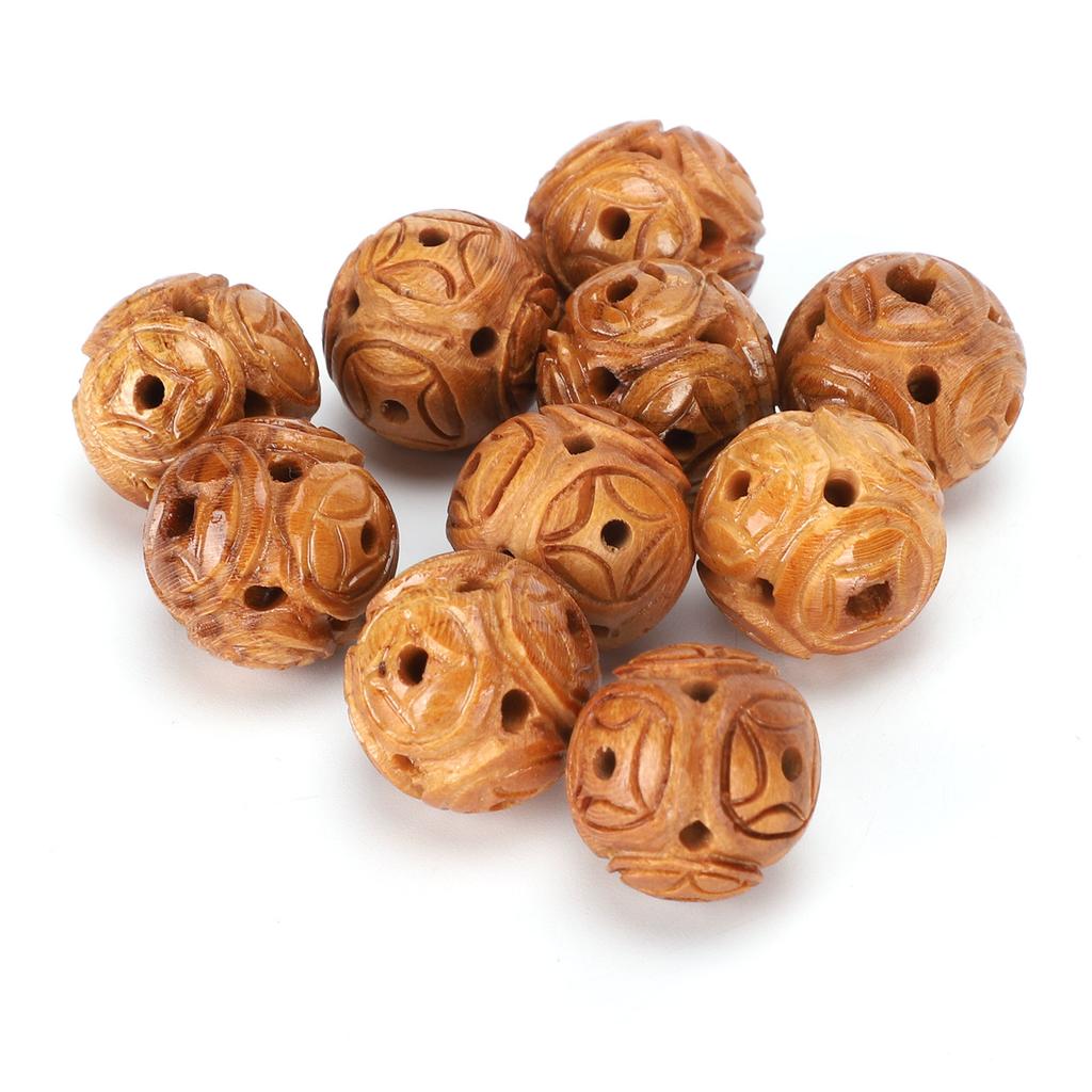 10Pcs Peach Wood Beads Carving for   Bracelet Necklace Crafts Pendants Accessories