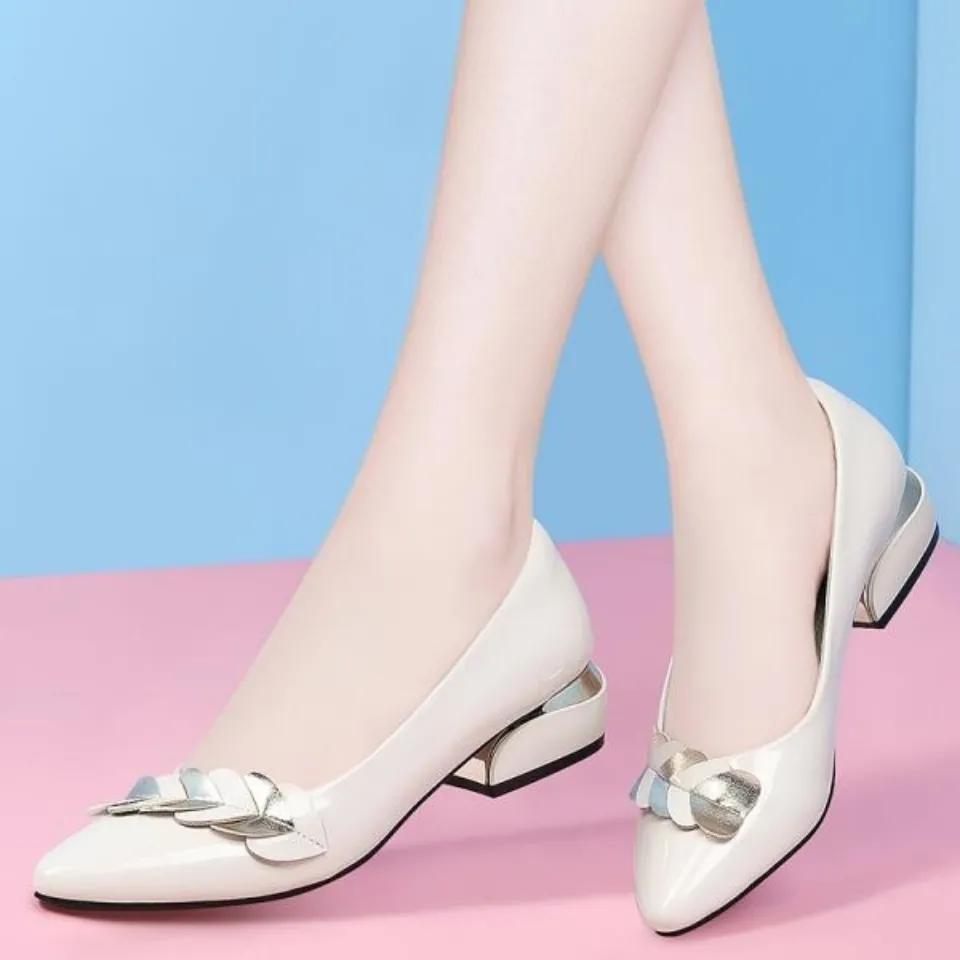 women cute light weight blue slip on square heel shoes lady classic black comfort heel shoes sapatos femininas ab618
