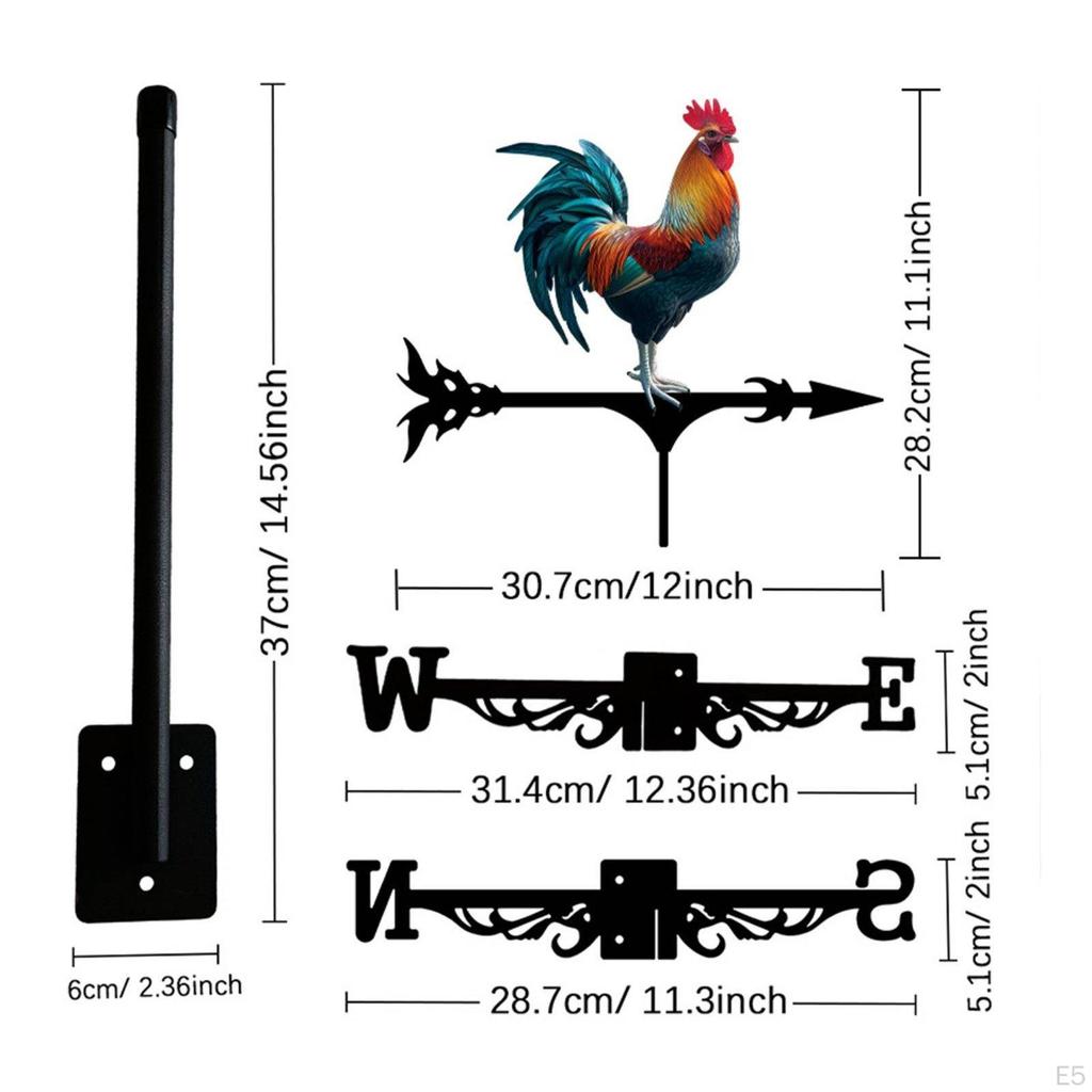 Weathercock Weathervane Wrought Iron Metal Weather Resistant Roof Mount Wind Indicator