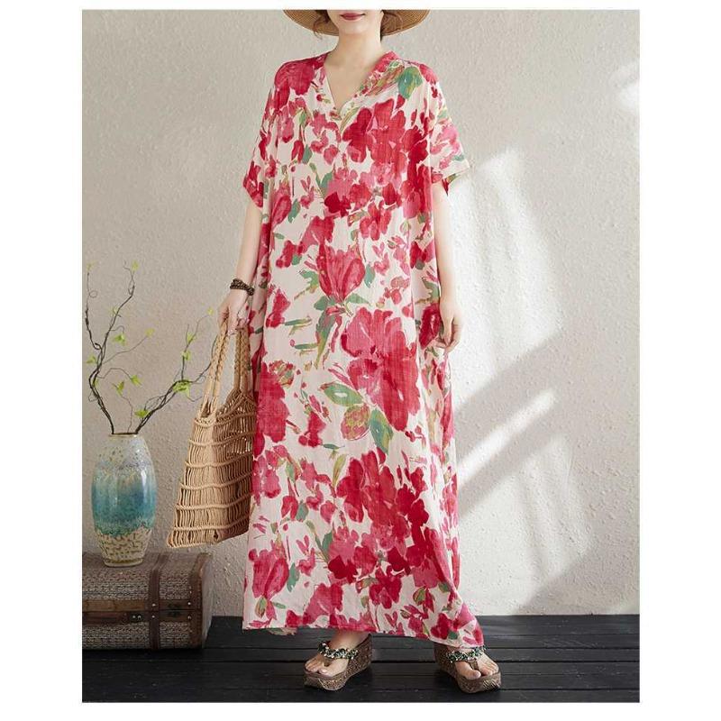 Summer Cotton and Linen Printed Loose and Simple Long Skirt for Women