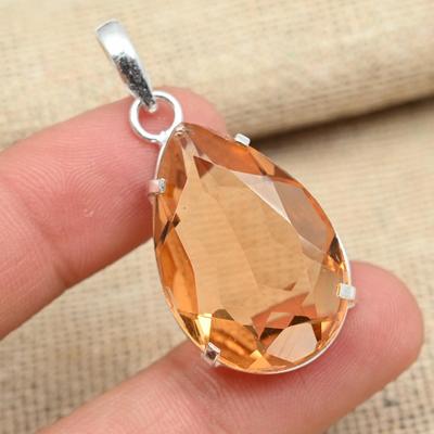 Faceted Citrine Gemstone Handmade 925 Sterling Silver Jewelry Antique Pendant For Her