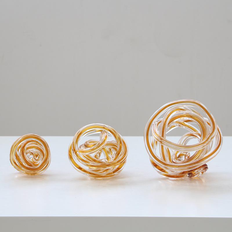 Glass Craft Geometrically Wound Sphere Hollow Coil Hand-made Glass Twine Transparent Ornament Home Decoration Accessories