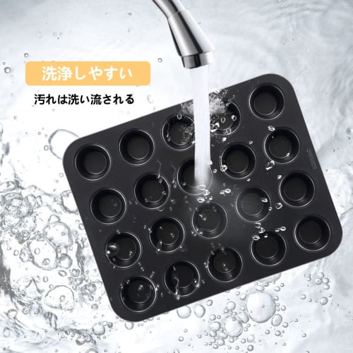 CHEFMADE Muffin and Cupcake Pan, 20-Cavity, Non-Stick, Silver/Black, Body 32.8*25.8*2.2cm, Cups 4.5*3.3cm