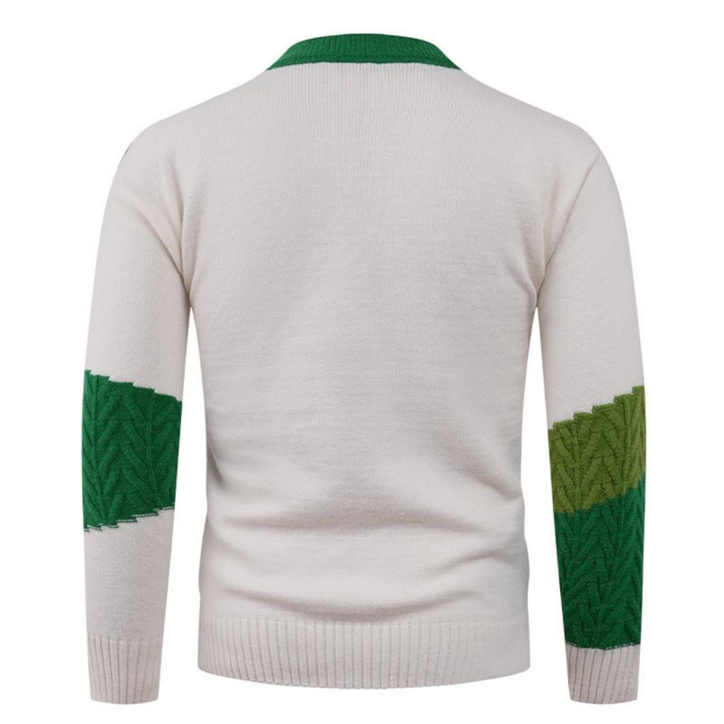 Pánský ležérní barevně blokovaný svetr, hřejivý a módní pulovr, v kombinaci s pleteným svetrem s kulatým výstřihem uvnitř
