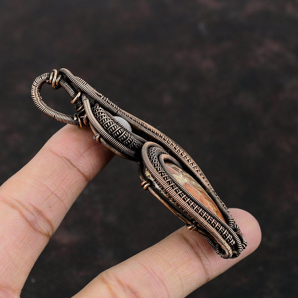 Asteroid Jasper Pendant Copper Wire Wrapped Jewelry Handmade Pendant Rainbow Moonstone Jewelry Copper Pendant Wire Wrapped Gemstone Pendant