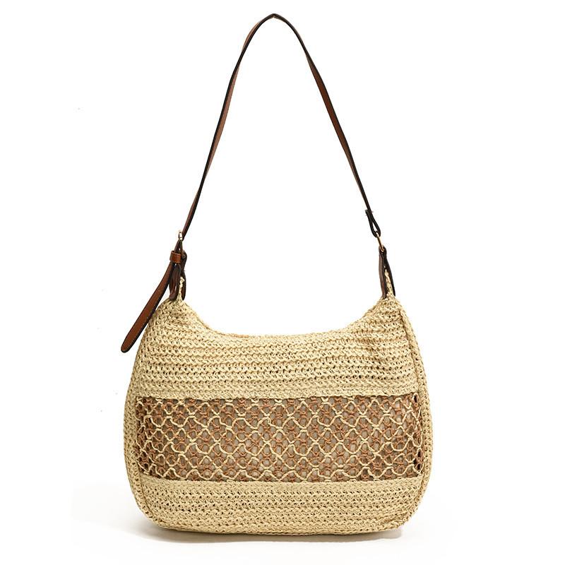 Casual Straw Shoulder Bag With Polyester Lining For Spring Outfits