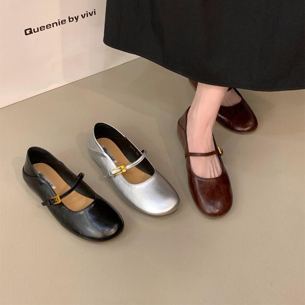 French flat silver Mary Jane single shoes women's shoes 2025 spring and autumn ballet evening shoes black commuter shoes