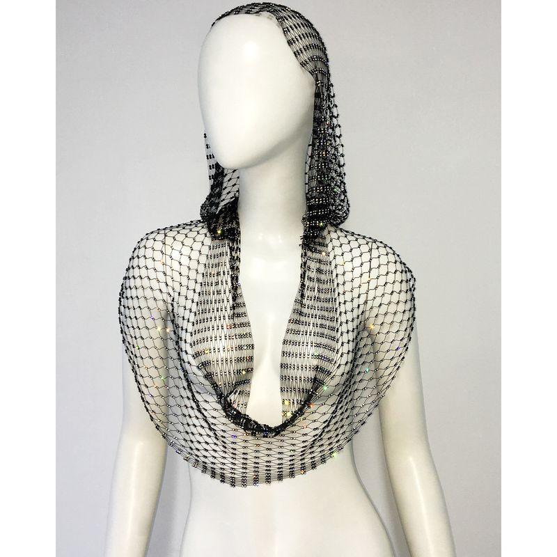 Cross-Border New European and American Women's Clothing: Mesh Rhinestone Fishnet Top, Sweet and Spicy Style, Sparkling Rhinestone Hooded Vest