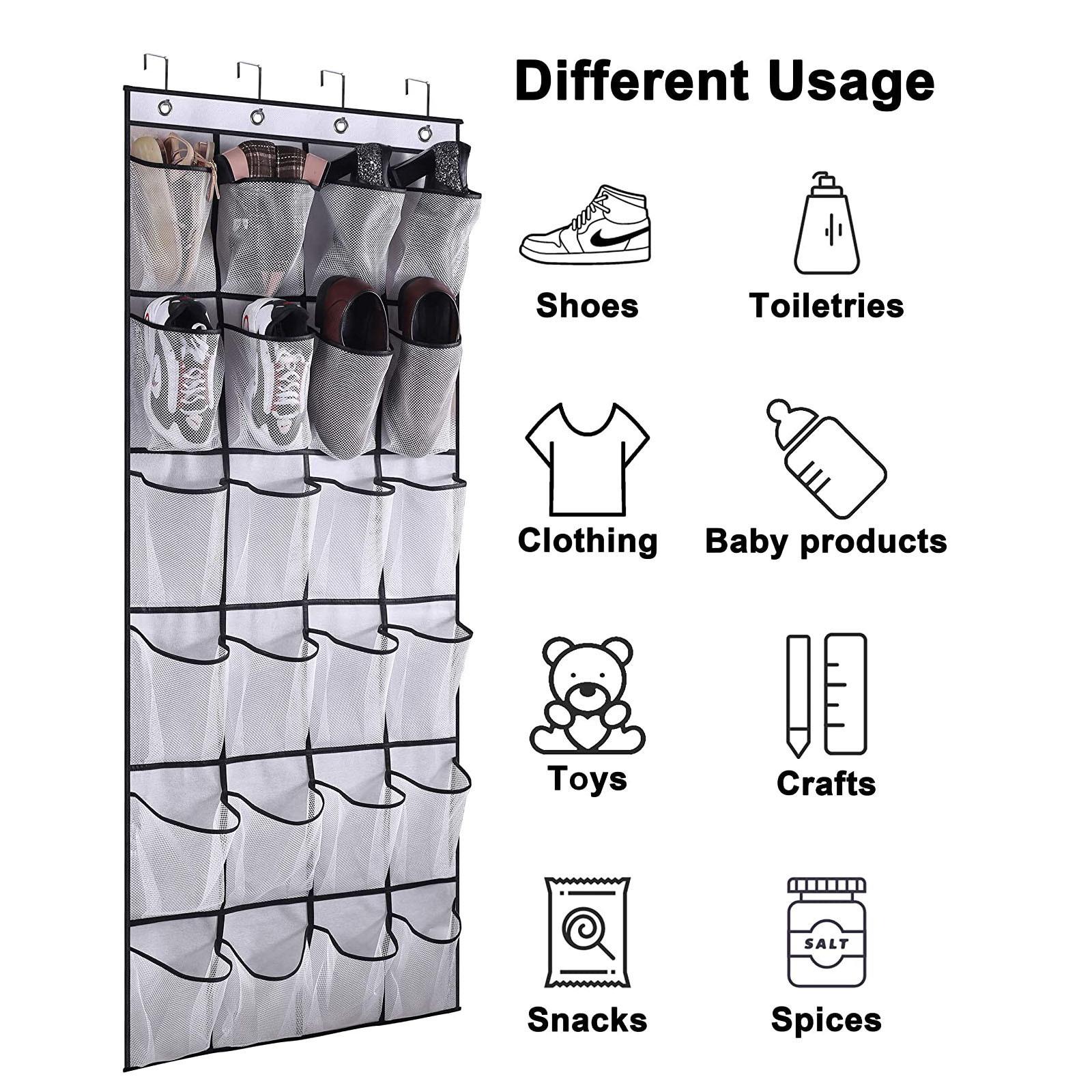 

28-Grid Diamond Mesh Hanging Shoe Organizer with Hooks for Back-of-Door Storage