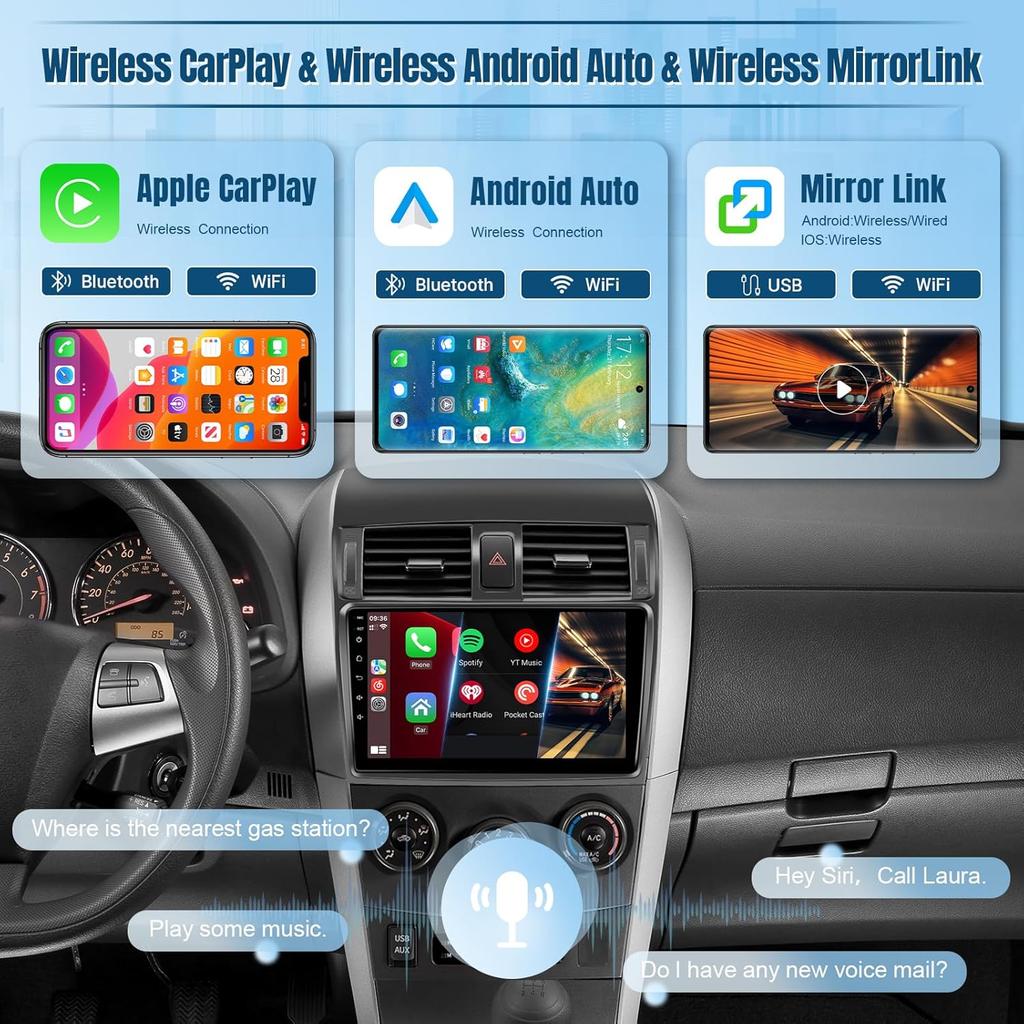 9' Touch Screen Car Stereo for Toyota Corolla 2009-2013 with Android Auto, CarPlay, Bluetooth, GPS, Backup Camera