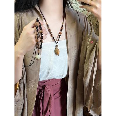 New Chinese Bodhi Pendant Beaded Necklace Women's Summer Retro National Style Zen Long Collarbone Chain Neck Chain with Jewelry