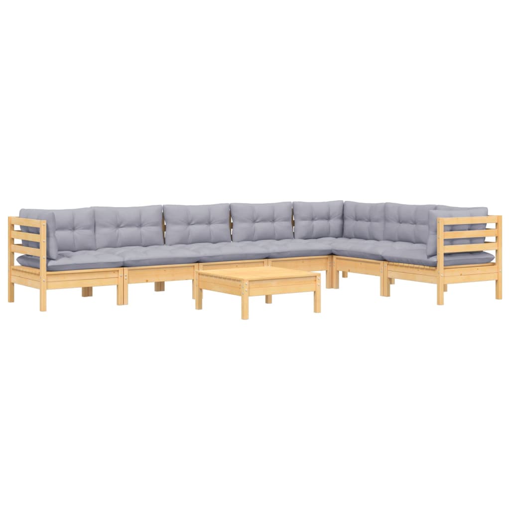 8 piece garden lounge set with grey cushions solid pine wood