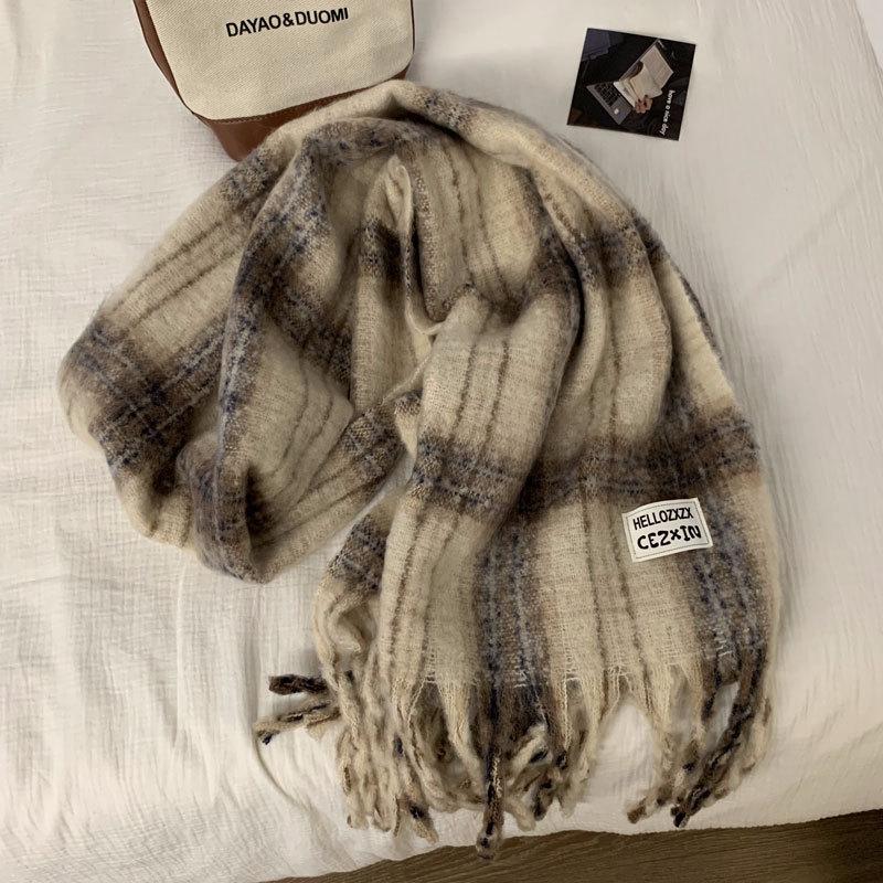 Scarf Winter Women's High End New Plaid Couple Warm and Thickened Long Shawl Integrated Neck Scarf Trendy