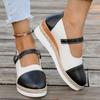 Wedge Single Shoes Fashion Round Toe Shallow Mouth One Strap Straw Sole Lightweight Non-Slip Low Top Shoes