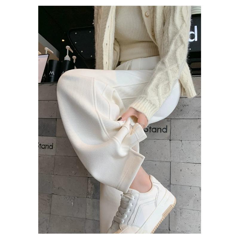 Autumn and winter new women's pants, versatile, loose, slimming, elegant and laid-back, casual pants, slit pants, commuter pants with fleece