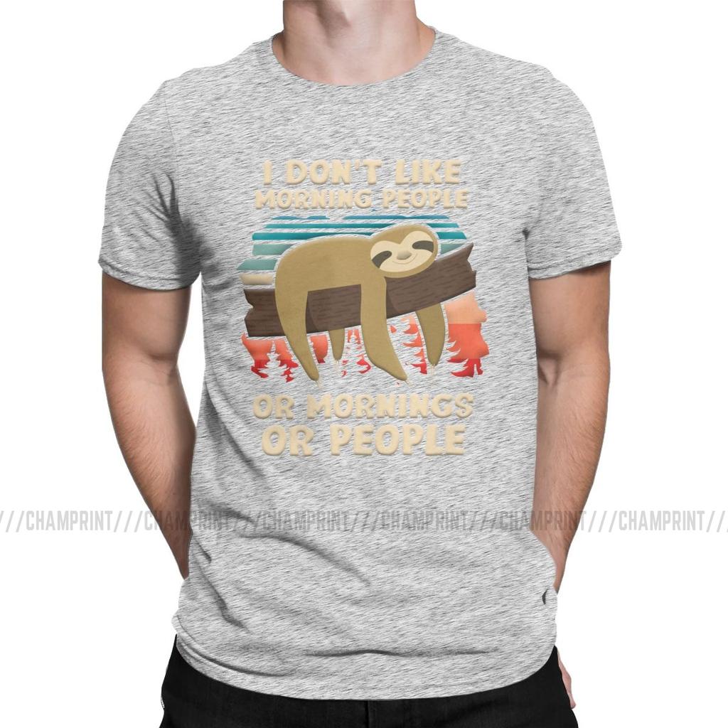 Vintage Funny Sloth I Hate Morning People T-Shirt for Men Crew Neck 100% Cotton T Shirt Short Sleeve Tees 4XL 5XL Clothing