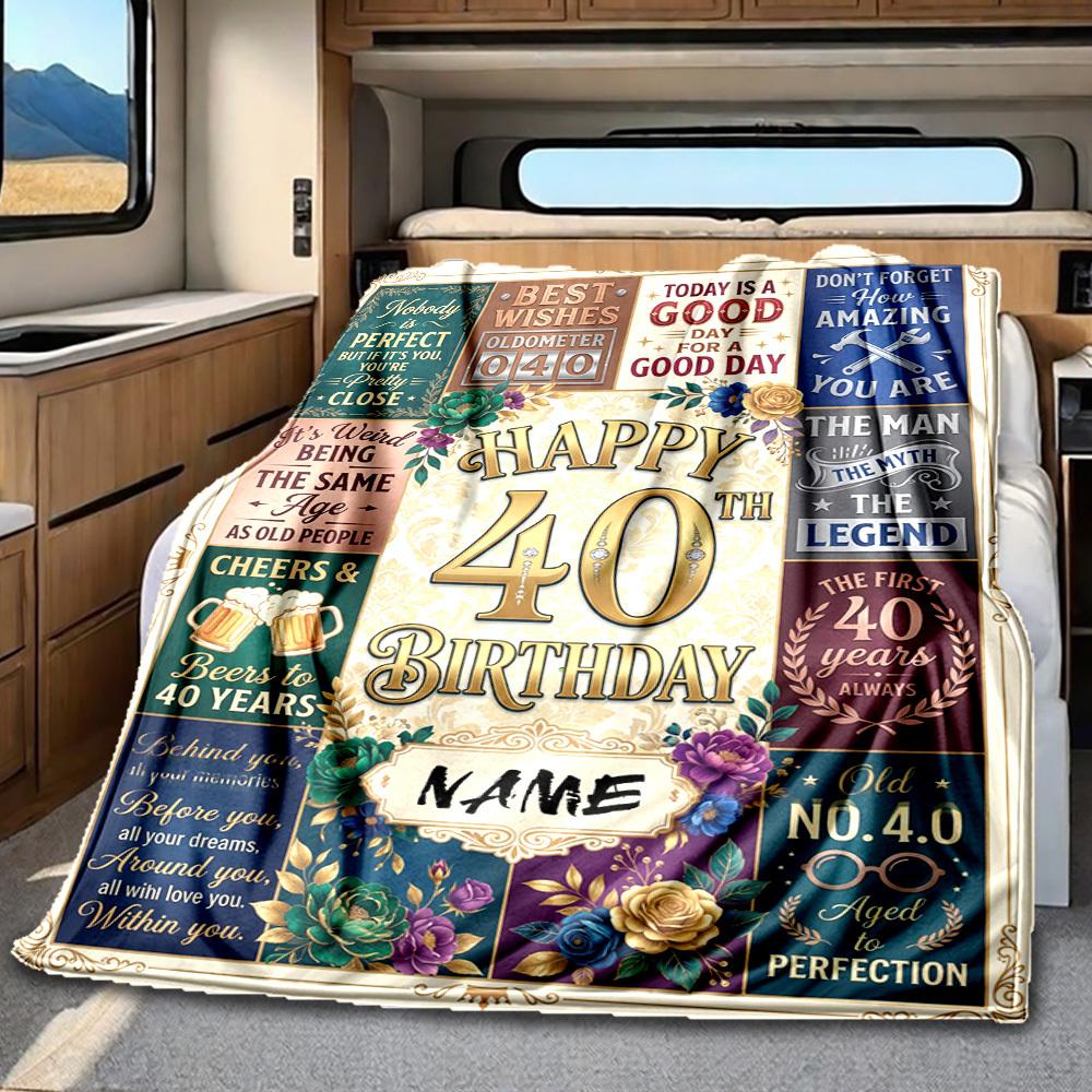 Happy 40Th Birthday Celebration Blanket Personalized Name Soft Comfortable Stylish Blanket Car Blanket Perfect For Travel Camping Outdoor Home