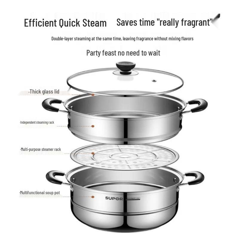 Supor 26cm 304 Stainless Steel Double-Layer Steamer