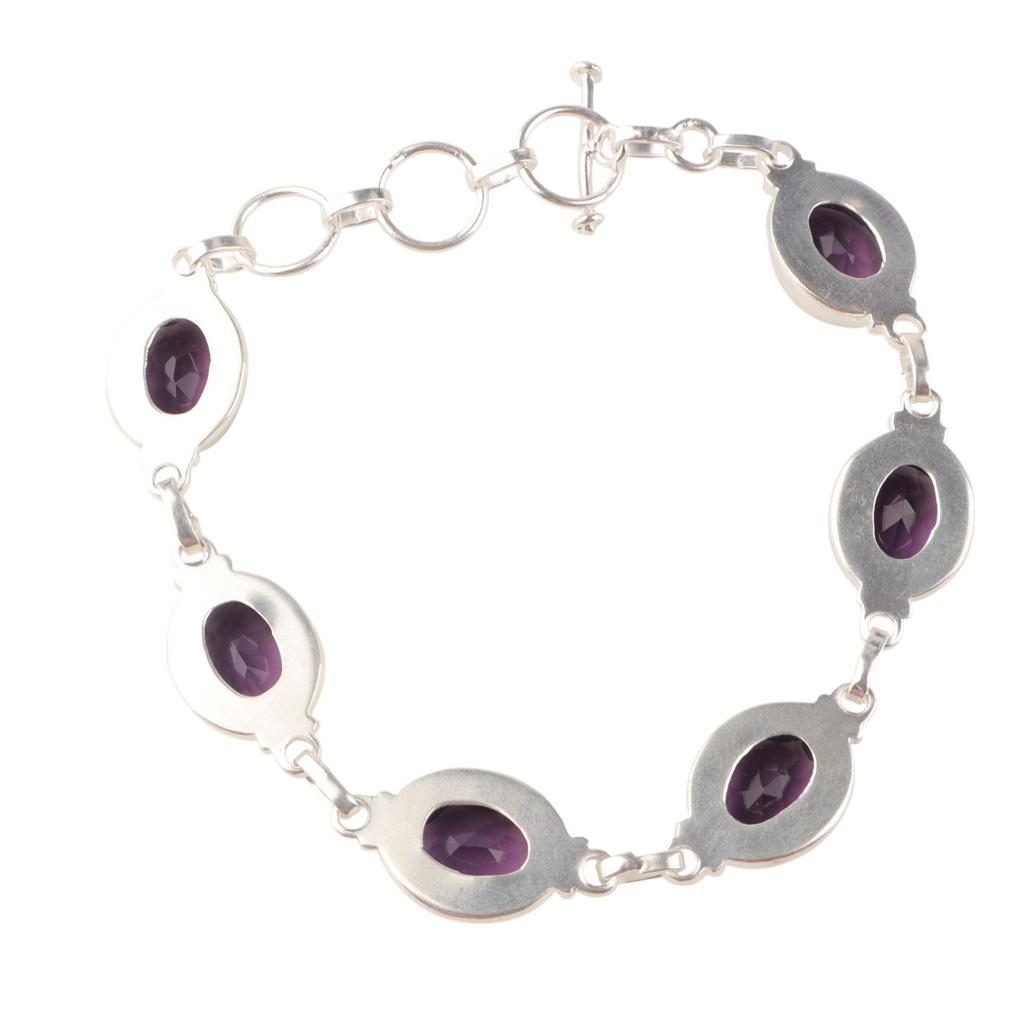 Amethyst Gemstone 925 Sterling Silver Jewelry Handmade Bracelet 8.5" For Women RB-3-10