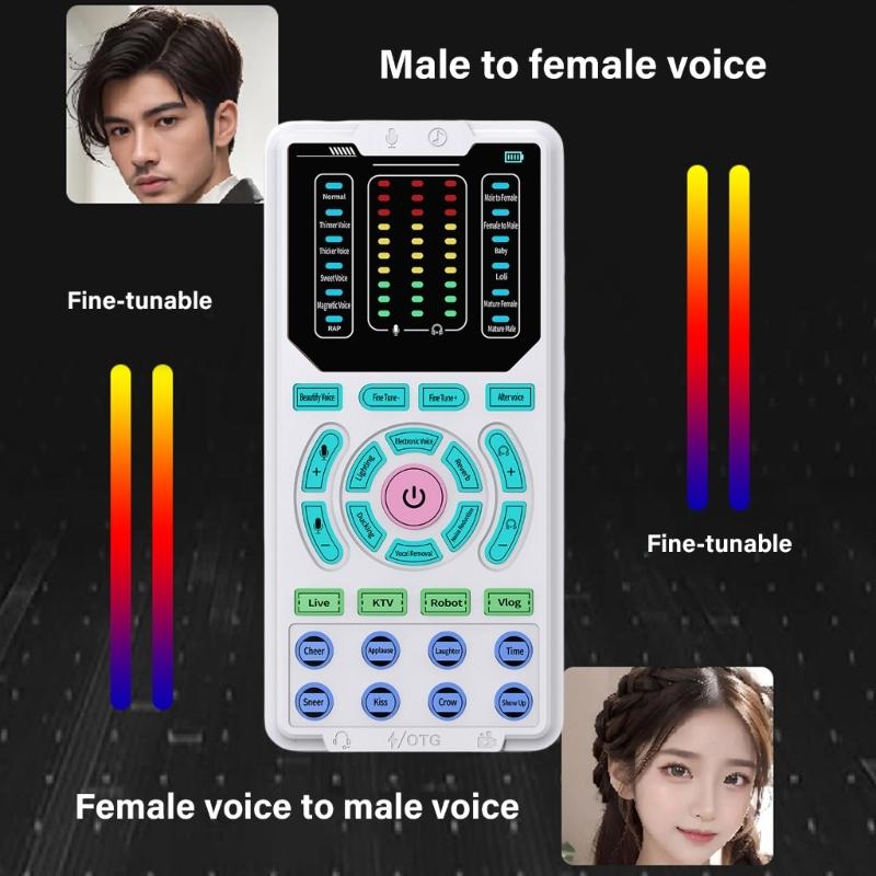 Portable Voice Modulator Sound Card Real Time Voice Changing Control For PC Live Streaming Gaming Recording