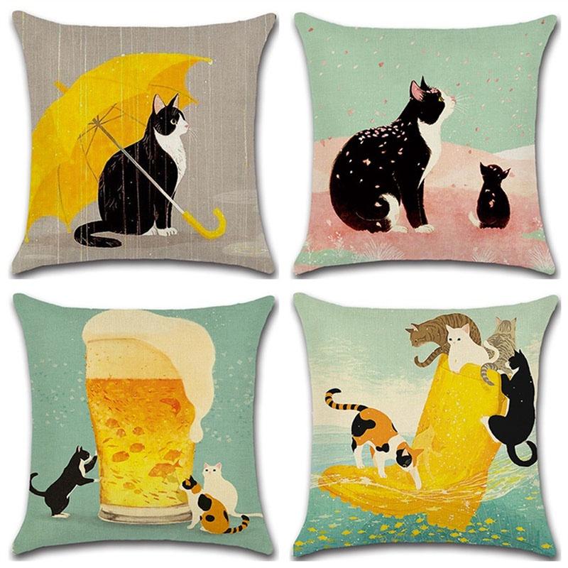 Classic Cat Design Pillow Cushion Cover For Bedroom And Living Room Decor