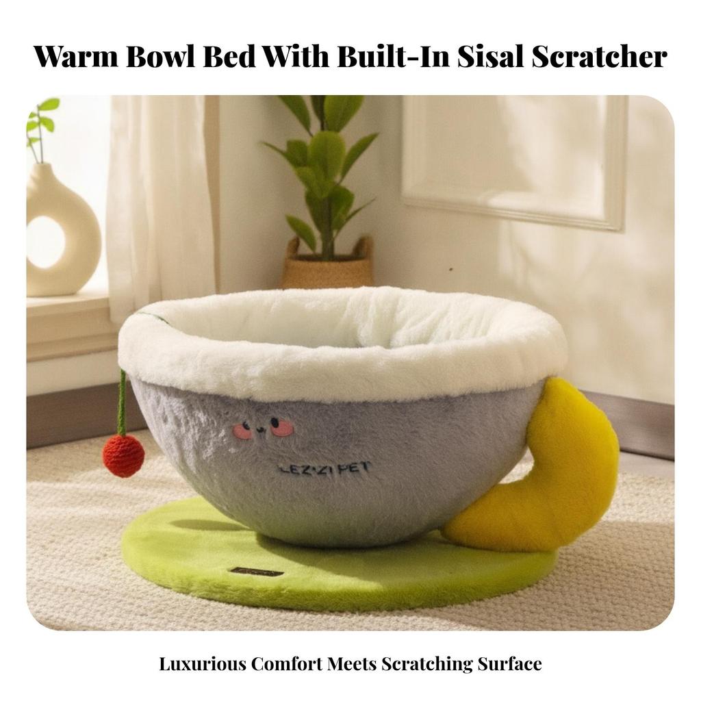 Snug Cat Bed with Toy | Cushioned, Coffee mug feline Bed, Scratch-Friendly, for