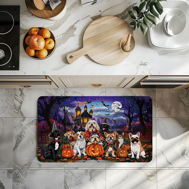 Halloween Rug Cat Crow Skeleton Ghost Pumpkin Printed for Halloween Floor Decoration Rug Entrance Mat Living Room Bedroom Decor