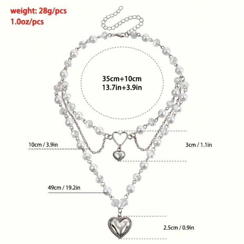 Multi-Layer Faux Pearl Love Heart Pendant Necklace for Women New Fashion Y2K Choker Party Jewelry Occasions