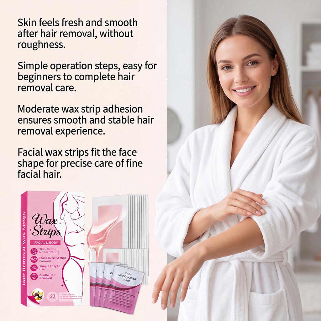 Hair Removal Wax Strips for Facial and Body Use Skin-Gentle Non-Irritating Plant-Derived Formula Easy To Use Waxing Strips for Smooth Skin 10ml