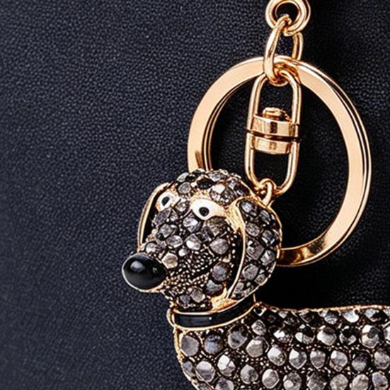 Keychain Pendant, Cartoon Dog Shape Key Holder with Lobster Clasp And Key Ring, Sparkling Rhinestones Inlaid Car Interior Key Chain