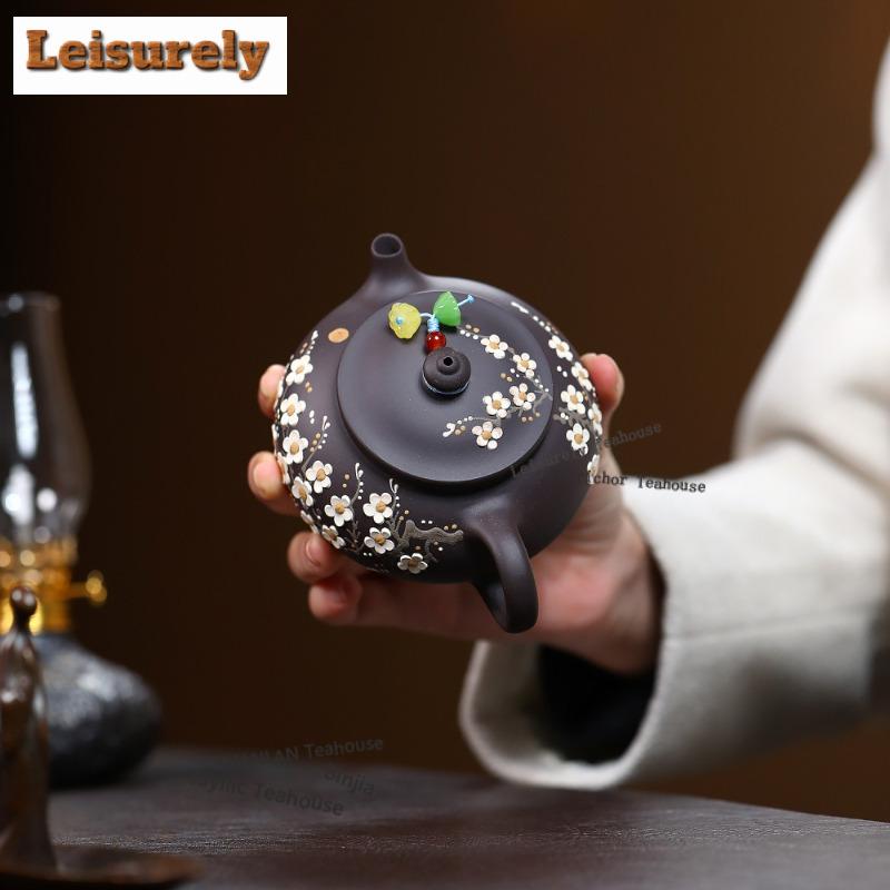 190ml Yixing Purple Clay Teapots Handmade Plum blossom Pot Raw Ore Black Mud Tea Soaking Kettle with Filter Zisha Tea Set craft