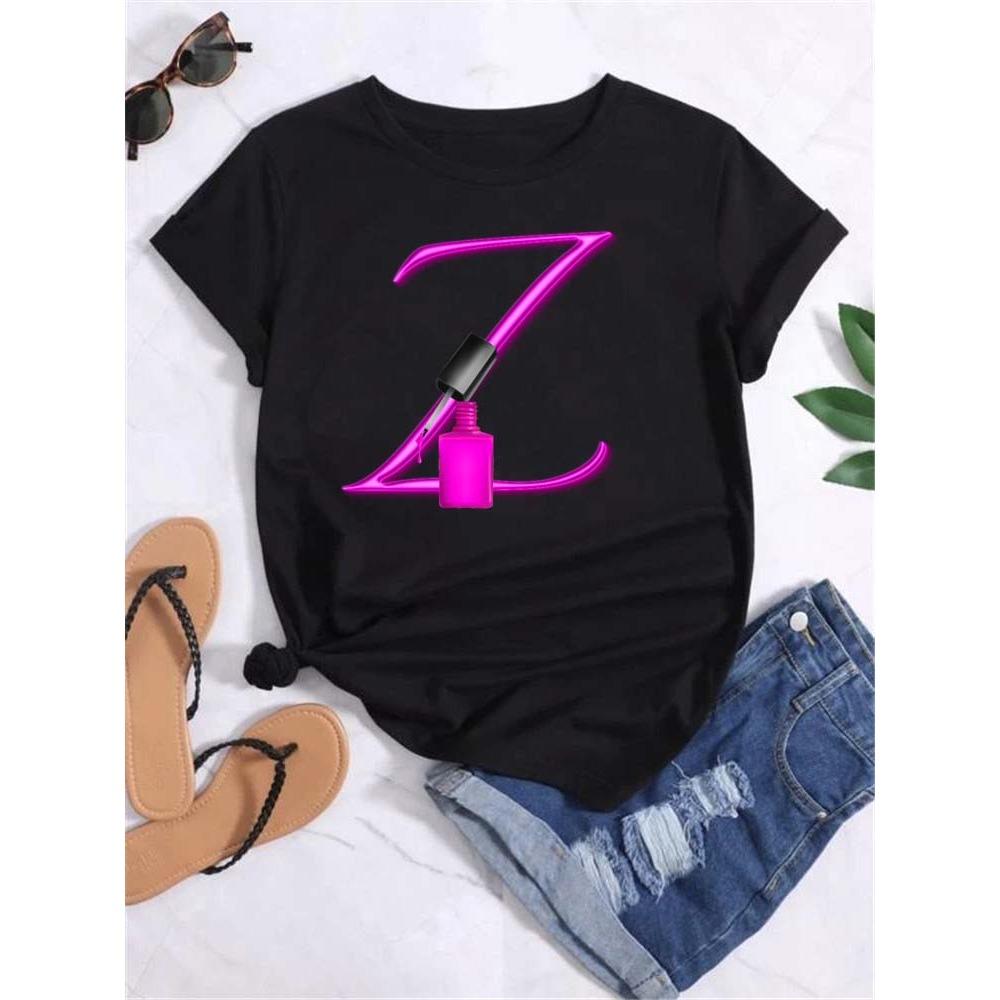 Letter combination fashion women's T-shirt nail polish letter font short sleeve top women's T-shirt