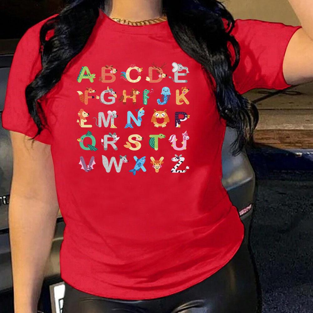 Cotton T-Shirt Short Sleeve Round Neck Women 2d Print Tops