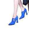 Deep mouth single shoes women's autumn and winter 2025 new suede pointed high heels fashion thick heel square buckle rhinestone women's shoes