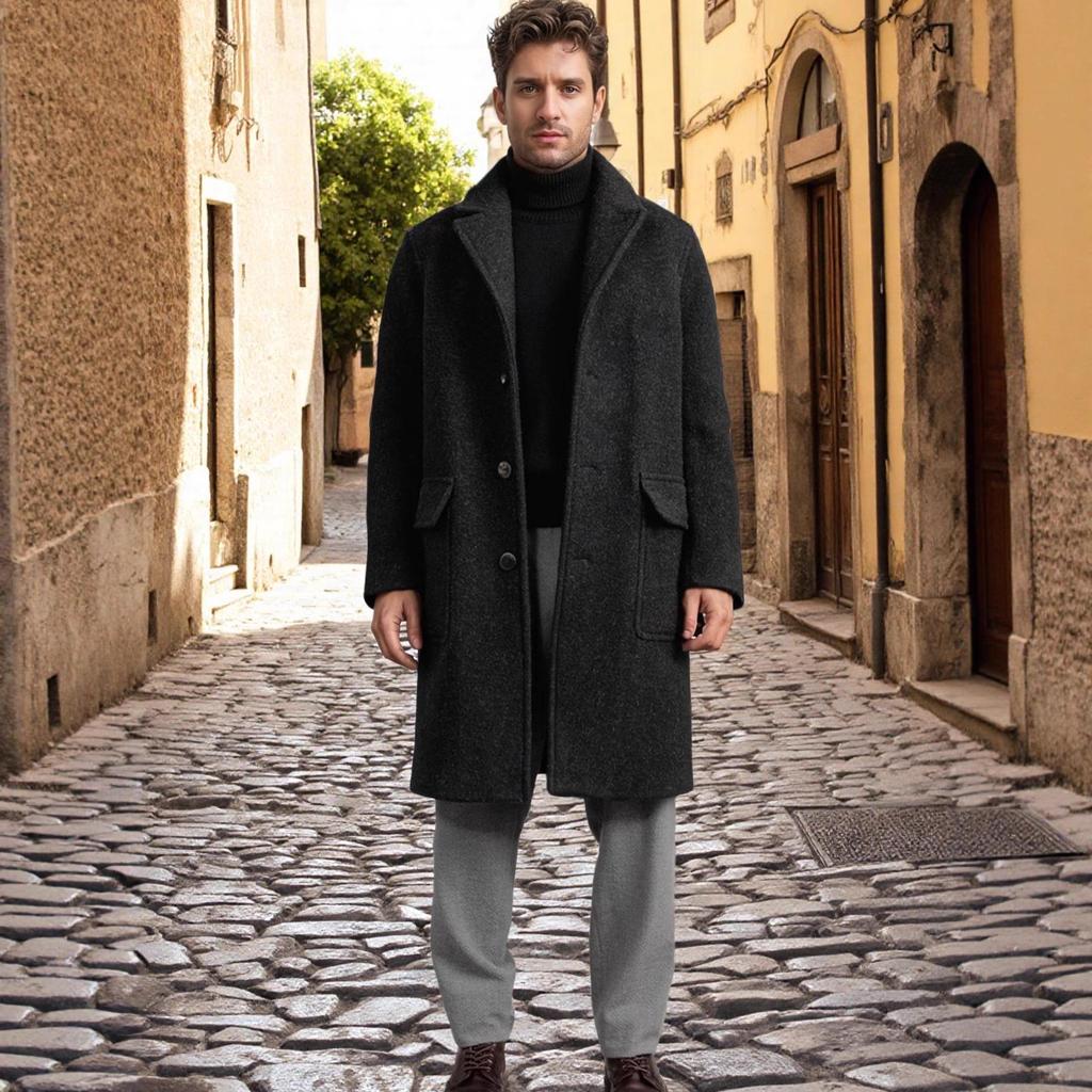 In Stock: Men's Retro Single-Breasted Long Wool Coat - Fall/Winter Collection