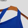 INCERUN Men Halter Irregular Neck Sleeveless Tops Solid Color Ruffled Tanks