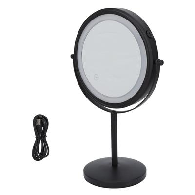 Καθρέφτης Μακιγιάζ LED 8 ιντσών Διπλής Όψης 3X Μεγέθυνση Διακόπτης Αφής Καθρέφτης Περιστρεφόμενος 360 Μοίρες Μαύρος
