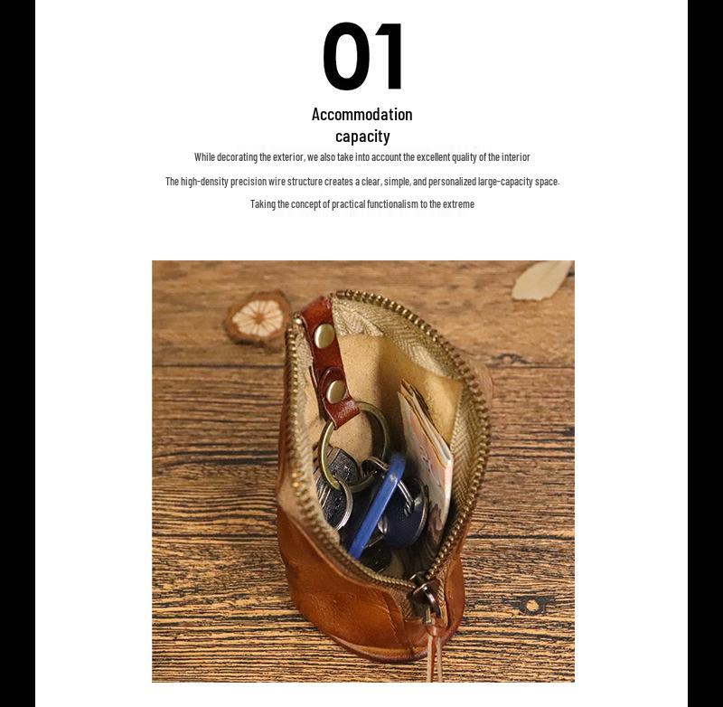 Men's Retro Genuine Leather Waist Key Holder: Large Capacity Cowhide Bucket Bag with Multifunctional Zipper Pouch.