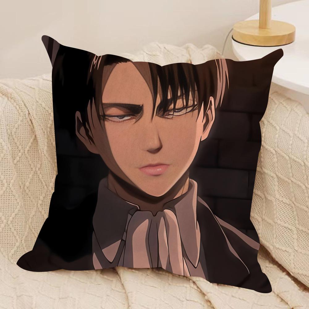 L-Levi Ackermans Anime Cushion Cover Silky Short Plush Invisible Zipper Dustproof Sofa Pillow Case For Home Decor
