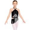 Kids Rhinestone Tassel Latin Dance Competition Bodysuit Halter Sleeveless Crisscross Back Side Cutout Jumpsuit for Stage Show