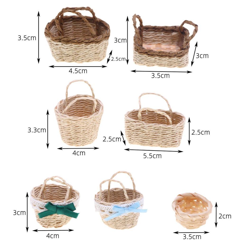 Dollhouse Handwoven Raffia Straw Handbag & Mini Bamboo Basket Photo Props