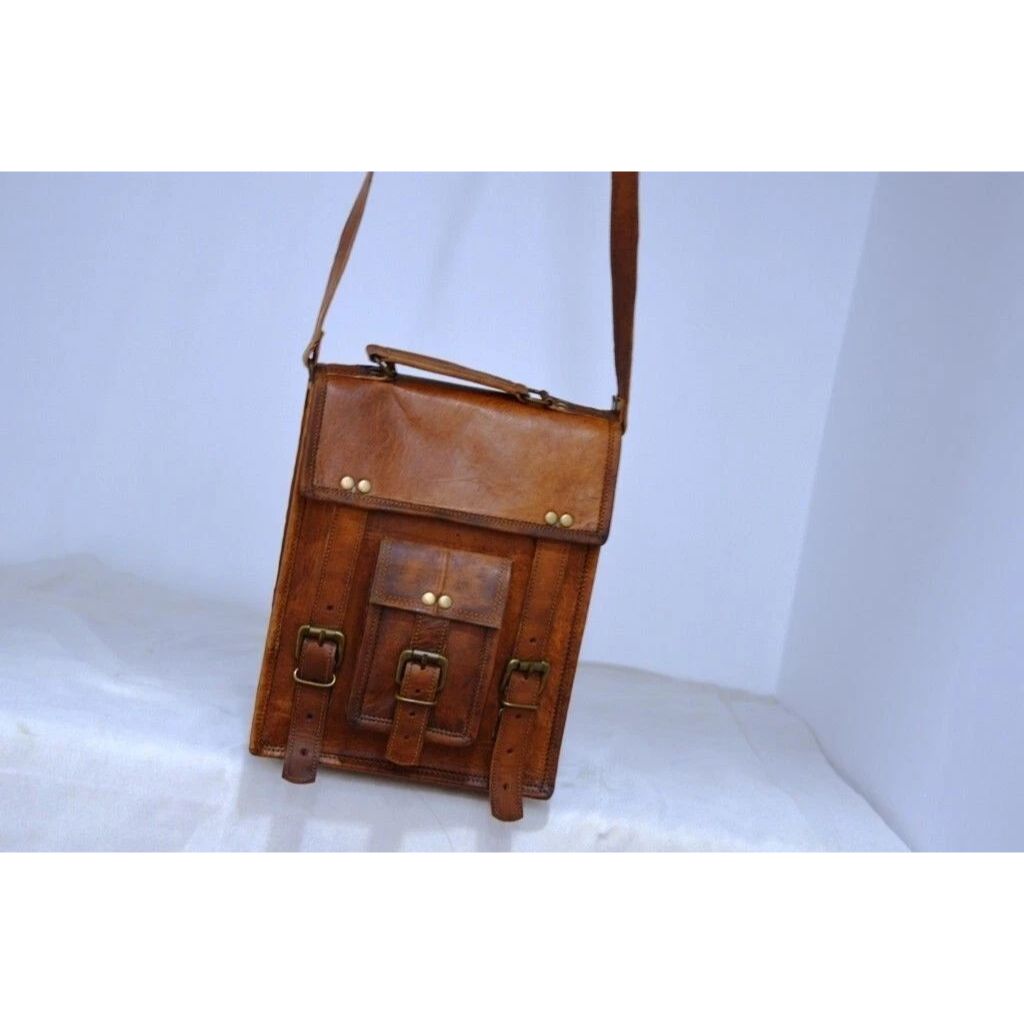 Leather Goat Vintage Messenger Bag Brown Men's Genuine Satchel Real Laptop New